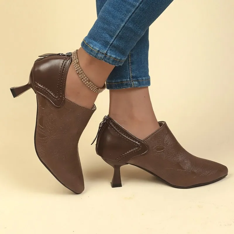 Women Fashion Plus Size English-Style Pointed Toe Mid-Heel Short Boots