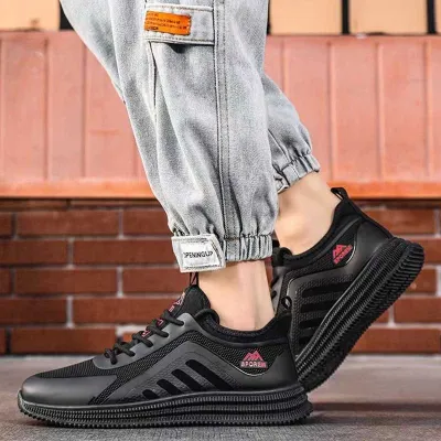 Men Casual Basic Flat Lace-Up Thick-Soled Sneakers