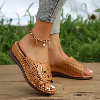 Summer Women Fashion Casual Plus Size Hollow Round Toe Slippers