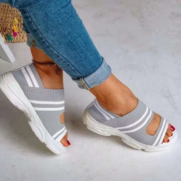 Women Casual Plus Size Peep Toe Fly-Woven Breathable Sandals