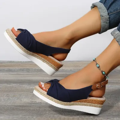Women Fashion Plus Size Peep Toe Twine Bow Thick-Soled Sandals