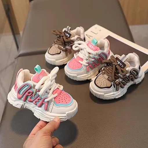 Kids Unisex Casual Sport Cute Letters Round-Toe Thick-Soled Sneakers