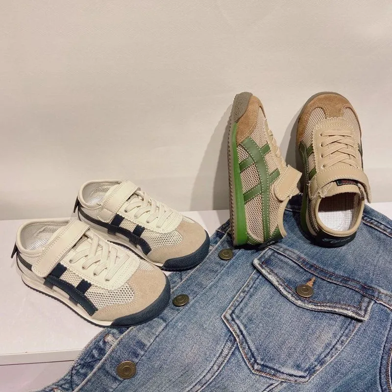 Kids Boys Girls Fashion Casual Lace-Up Velcro Flat Mesh Sneakers