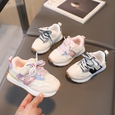 Mesh Round-Toe Lace-Up Thick-Soled Sneakers Kids Unisex Casual Cute
