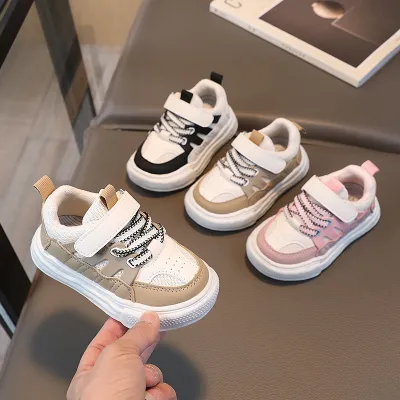 Velcro Lace-Up Thick-Soled Sneakers Kids Unisex Casual Lovely Round-Toe Color Block