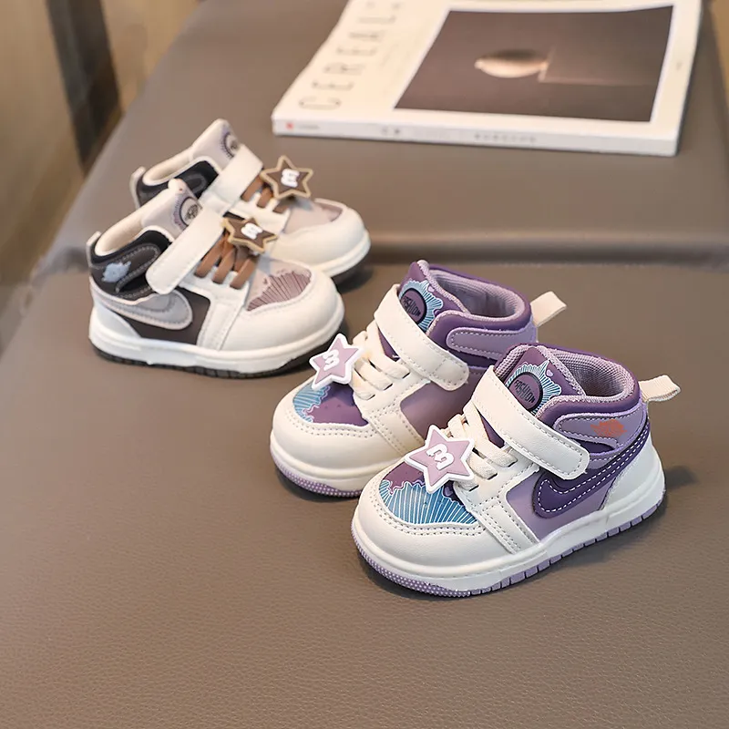 Kids Unisex Casual Cute Round-Toe Velcro lace-up thick-soled Sneakers