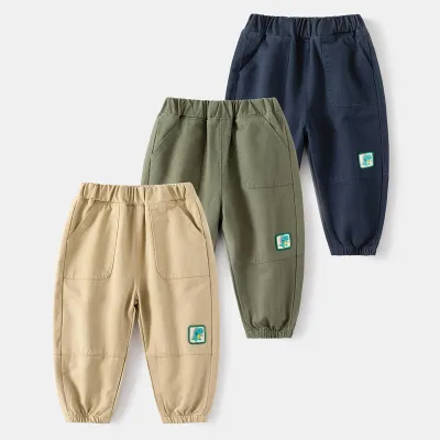 Kids Toddler Boys Spring  Autumn Casual Fashion Basic Solid Color Cartoon Print Trousers