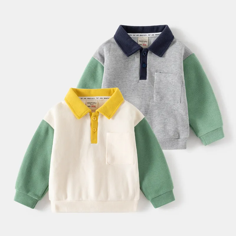 Kids Toddler Boys Casual Cute Color Matching Long Sleeve Lapel Sweatshirts