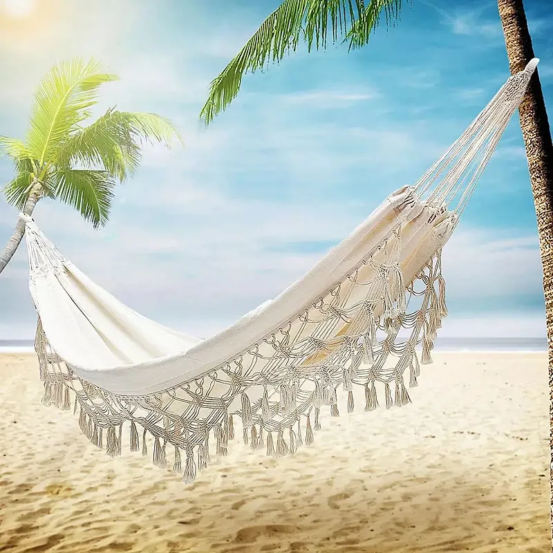 200*150CM Lace Fringed Canvas Hammock Swing