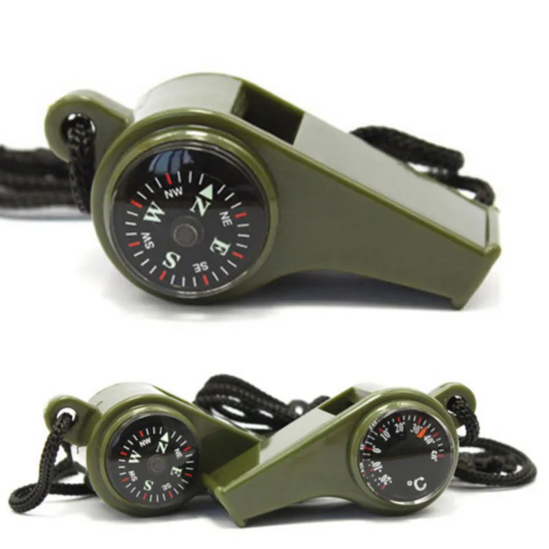 Multifunctional 3 In 1 Lifesaving Thermometer Compass Whistle