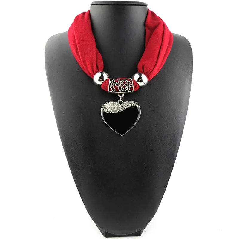 Women Engagement Love Heart Alloy Pendant Polyester Scarf Necklace