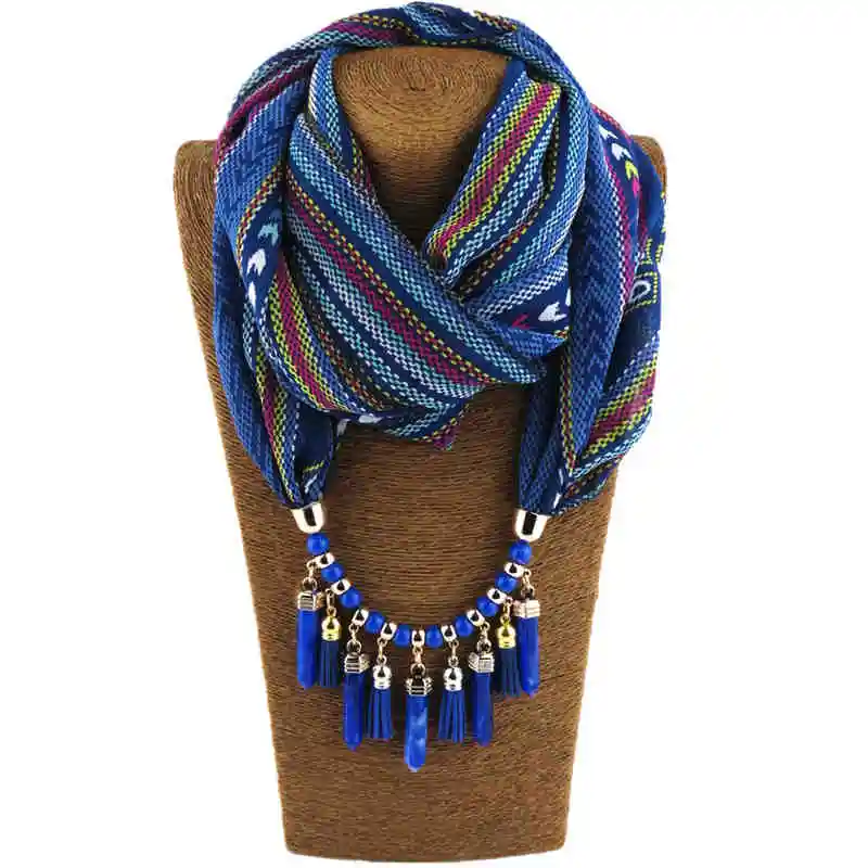 Lady Fashion Acrylic Velvet Pendant Beads Decoration Chiffon Scarf Necklace
