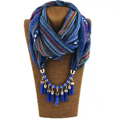 Lady Fashion Acrylic Velvet Pendant Beads Decoration Chiffon Scarf Necklace