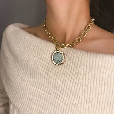 Temperament Thick Chain Geometric Pendant Sweater Necklace