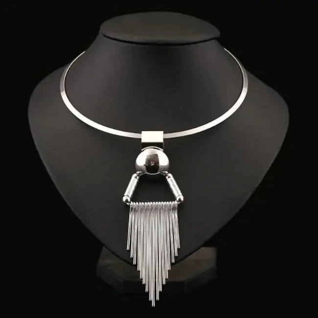 Geometric Circle Tassel Pendant Statement Necklace