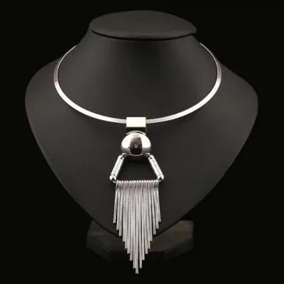 Geometric Circle Tassel Pendant Statement Necklace
