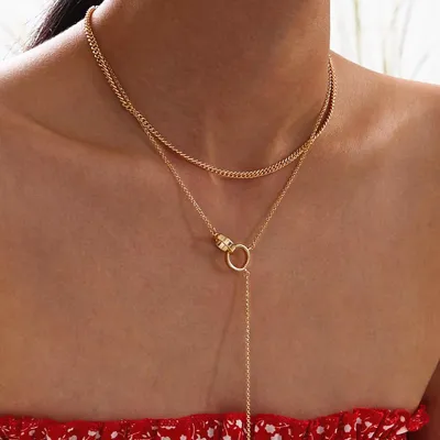 Cross Circle Double-layer Long Tassel Choker Necklace