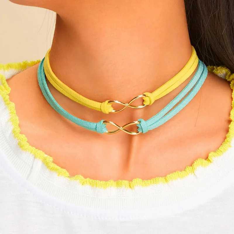 Simple Metal Number 8 Decor Suede Choker Necklace