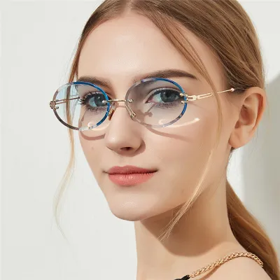 Women Retro Frameless Oval Shaped Sunglasses