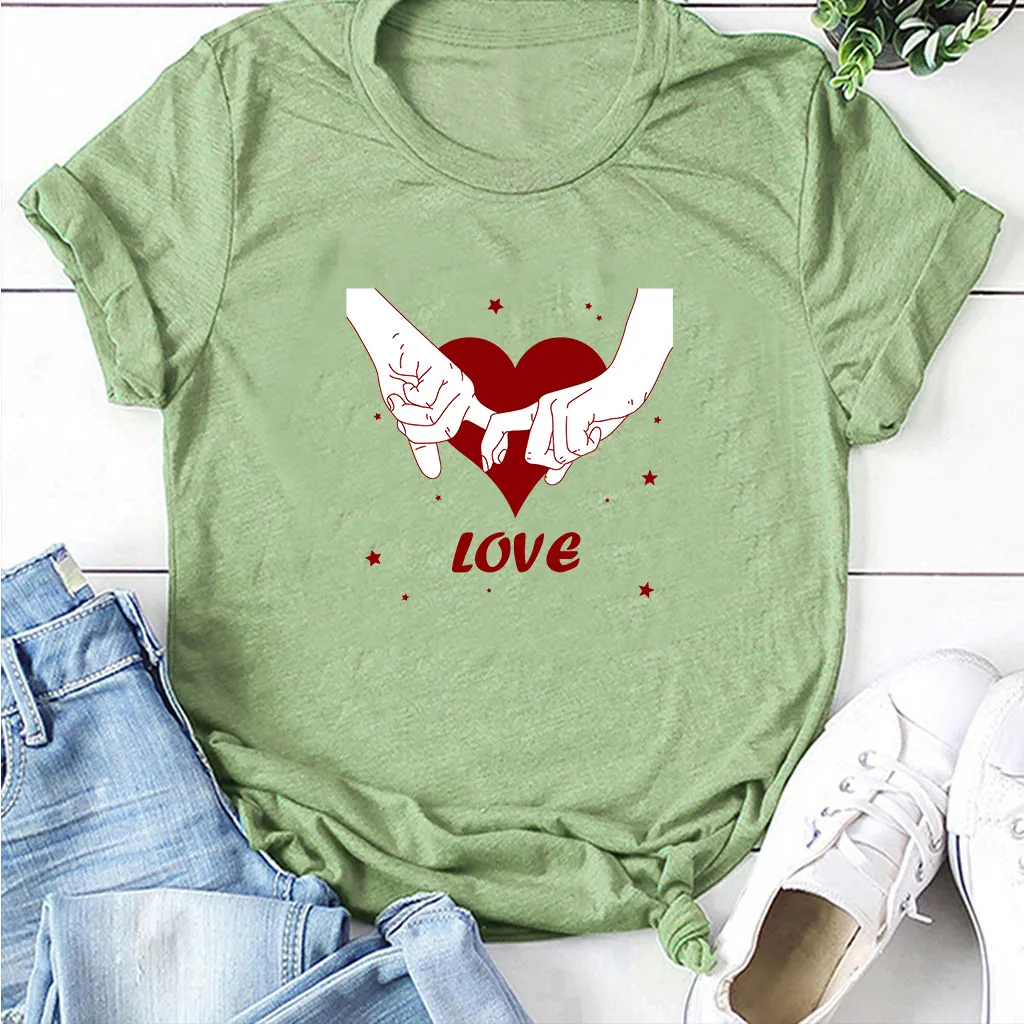 Valentine's Day Large Size Men And Women Short-Sleeved Couple Heart Print Summer T-shirt
