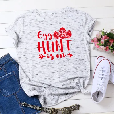 Easter Day Women Casual Letter Printed Short Sleeve T-shirt