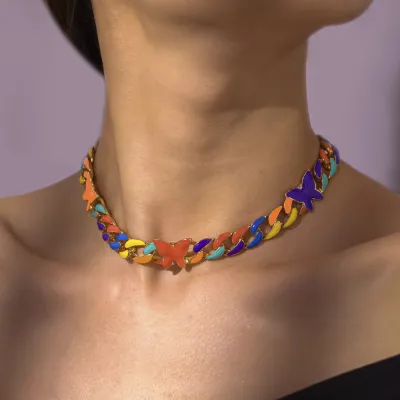Creative Colorful Butterfly Decorative Alloy Choker Necklace