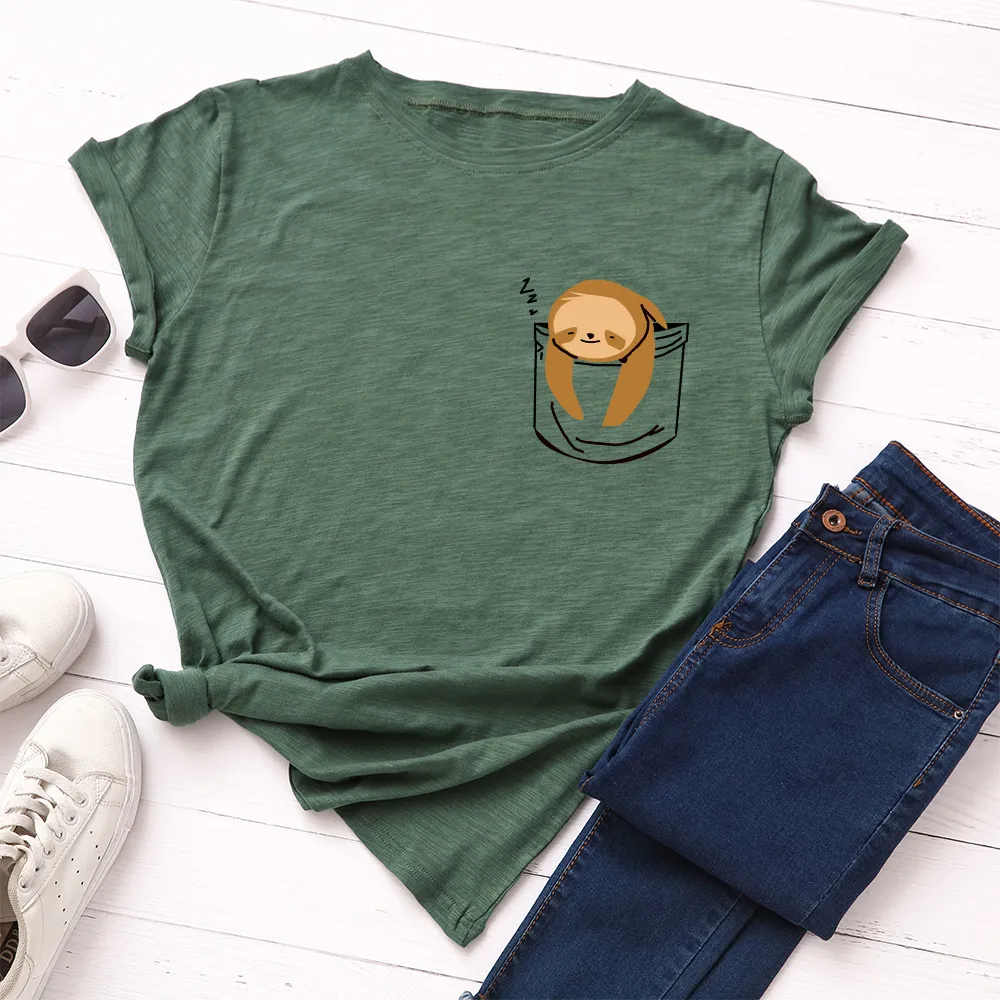 Women Casual Loose Round Neck Short-sleeved Colored T-shirt