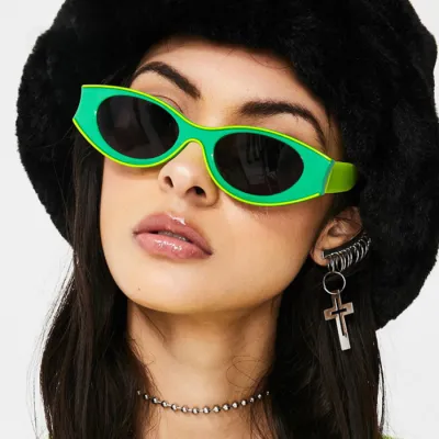 Women Retro Oval Shaped Frame Sunglasses