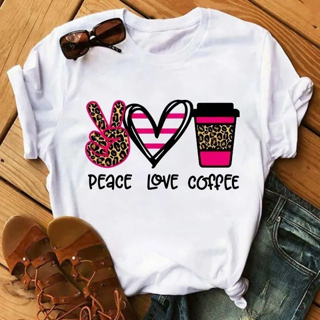 Women Basic Short-sleeved Peace Graphic Letter T-shirt