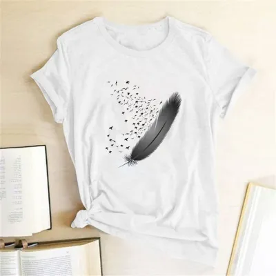 Women Casual Graphic Printed Short Sleeves Round Neck T-shirt