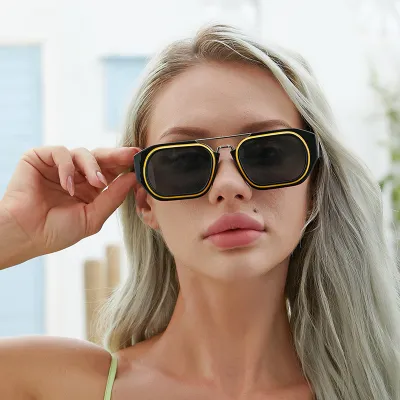 Unisex Retro Double Nose Bridge Design Sunglasses