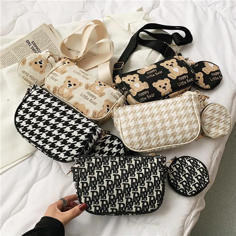 2 In 1 Women Casual Design Color Blocking Shoulder Handle Bag