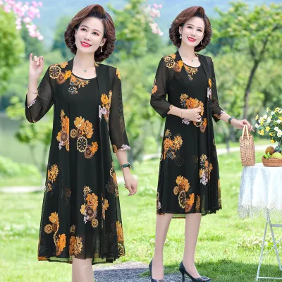 Women Elegant Floral Printed Roung Neck Long Sleeves Spring Two-Piece Set