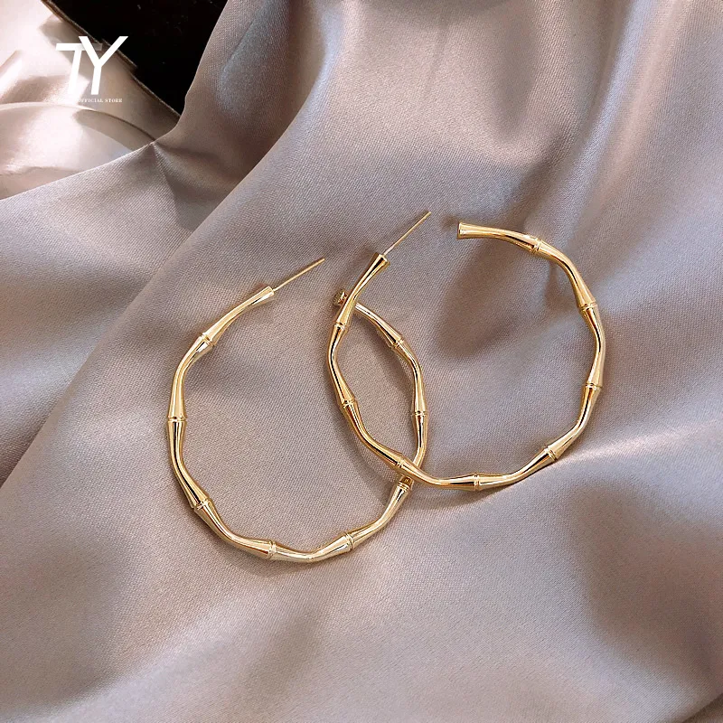 Creative Design Sense Metal Golden Bamboo Shape Big Hoop Earrings