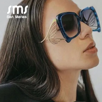 Women Elegant Metal Butterfly Shaped Square Frame Sunglasses