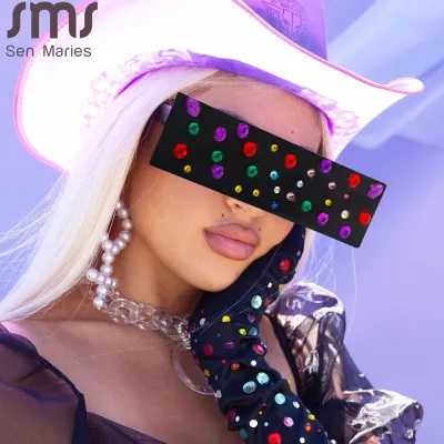 Women Exaggerated Rhinestone Decoration Oversized Rimless Sunglasses