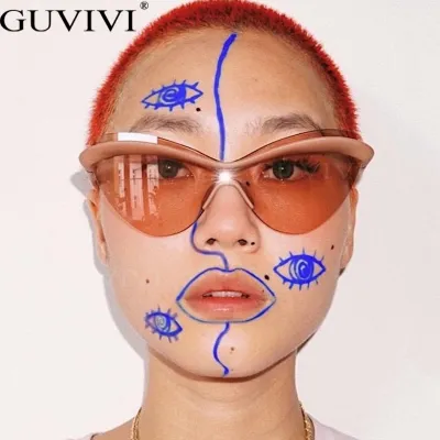 Unisex Vintage Cat Eye Design Rimless One-Piece Sunglasses