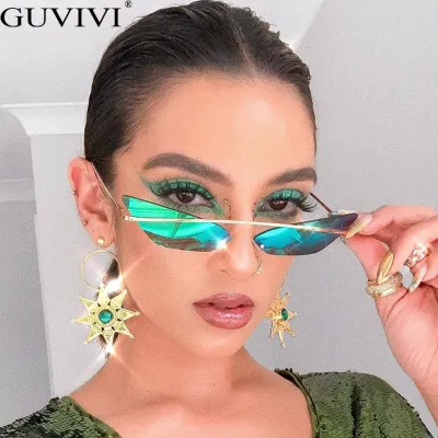 Women Vintage Cat Eye Shaped Frameless Design Sunglasses