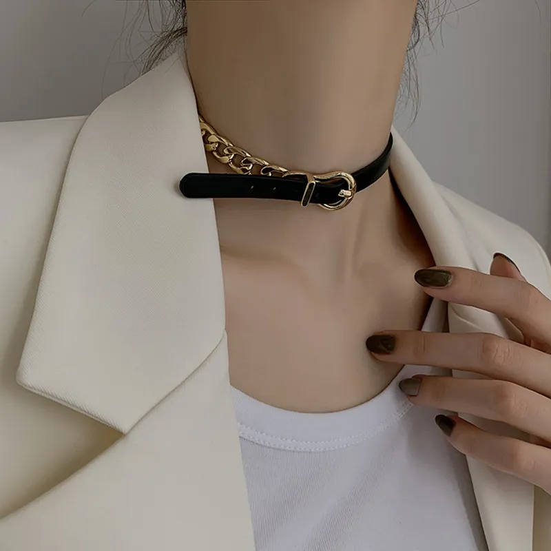 Women Punk PU Patchwork All-match Choker Necklace