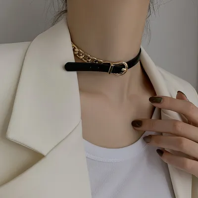 Women Punk PU Patchwork All-match Choker Necklace