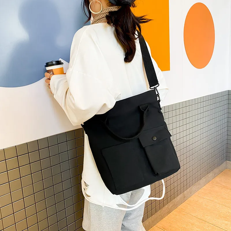 Women Casual Basic Pocket Design Large Capacity Canvas Crossbody Bag