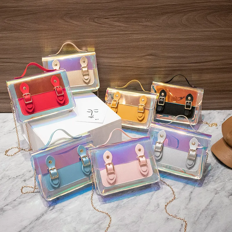 Women Cute Mini Flap Buckle Design Laser PVC Crossbody Bag