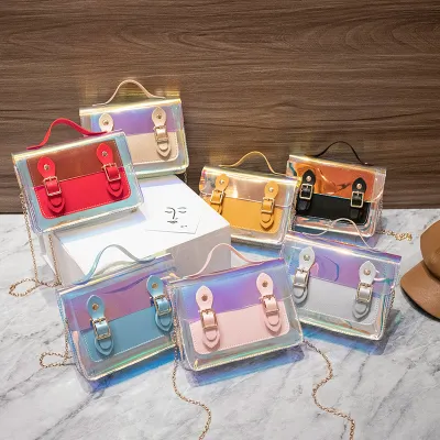 Women Cute Mini Flap Buckle Design Laser PVC Crossbody Bag