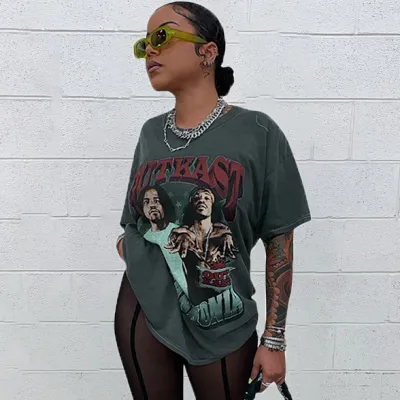 Women Casual Edgy Short-sleeved Summer Graphic Print Round Neck Loose T-shirt