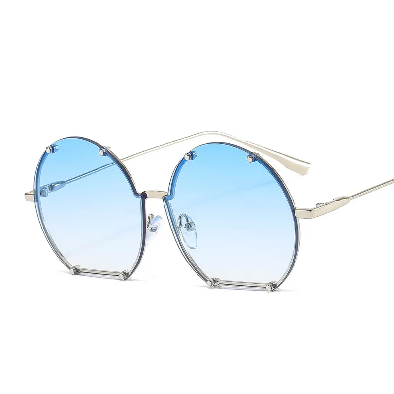 Unisex Trendy Rivet Rimless Round Gradient Lenses Sunglasses