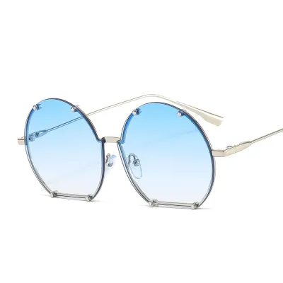 Unisex Trendy Rivet Rimless Round Gradient Lenses Sunglasses