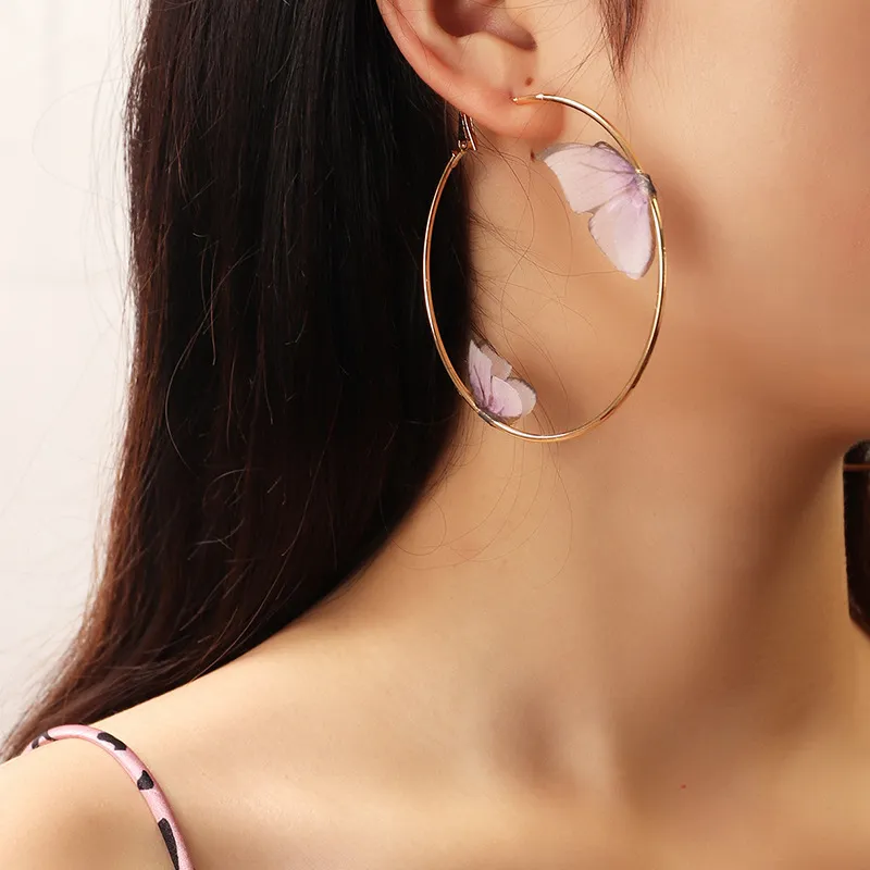 Women Exquisite Butterfly Decoration Hoop Earrings