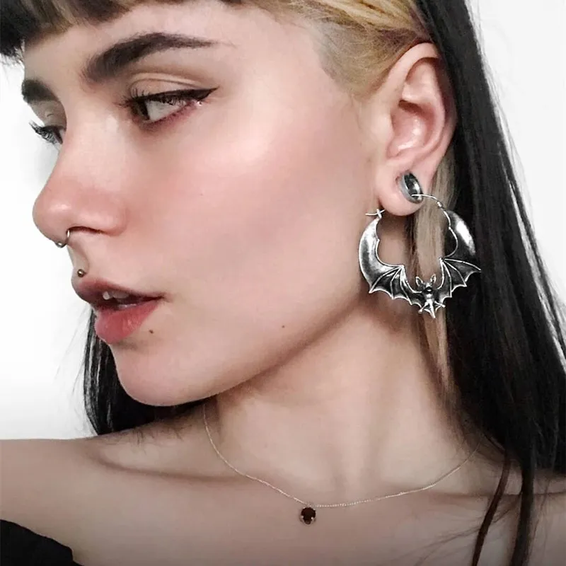 Women Exaggerated Halloween Bat Shaped Hoop Earrings