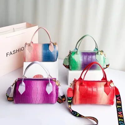 Women Fashion Creative Gradient Design Stone Pattern PU Handle Crossbody Bag