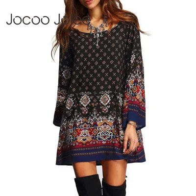 Women Elegant Vintage Chiffon Casual Geometric Print Loose Summer Bohemian Beach Mini Dress